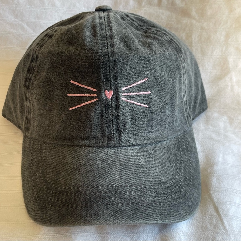 NWT Gray Cap with Pink Cat Whiskers Embroidery